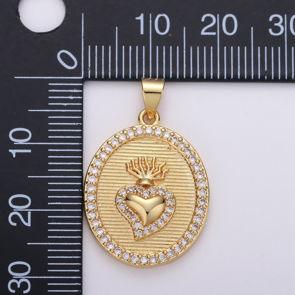 30x20mm 24k Gold Fill Milagro Heart charm, micro pave heart, Medallion heart charms pendant, Sacred Heart Charm bracelet necklace component I-624 - DLUXCA