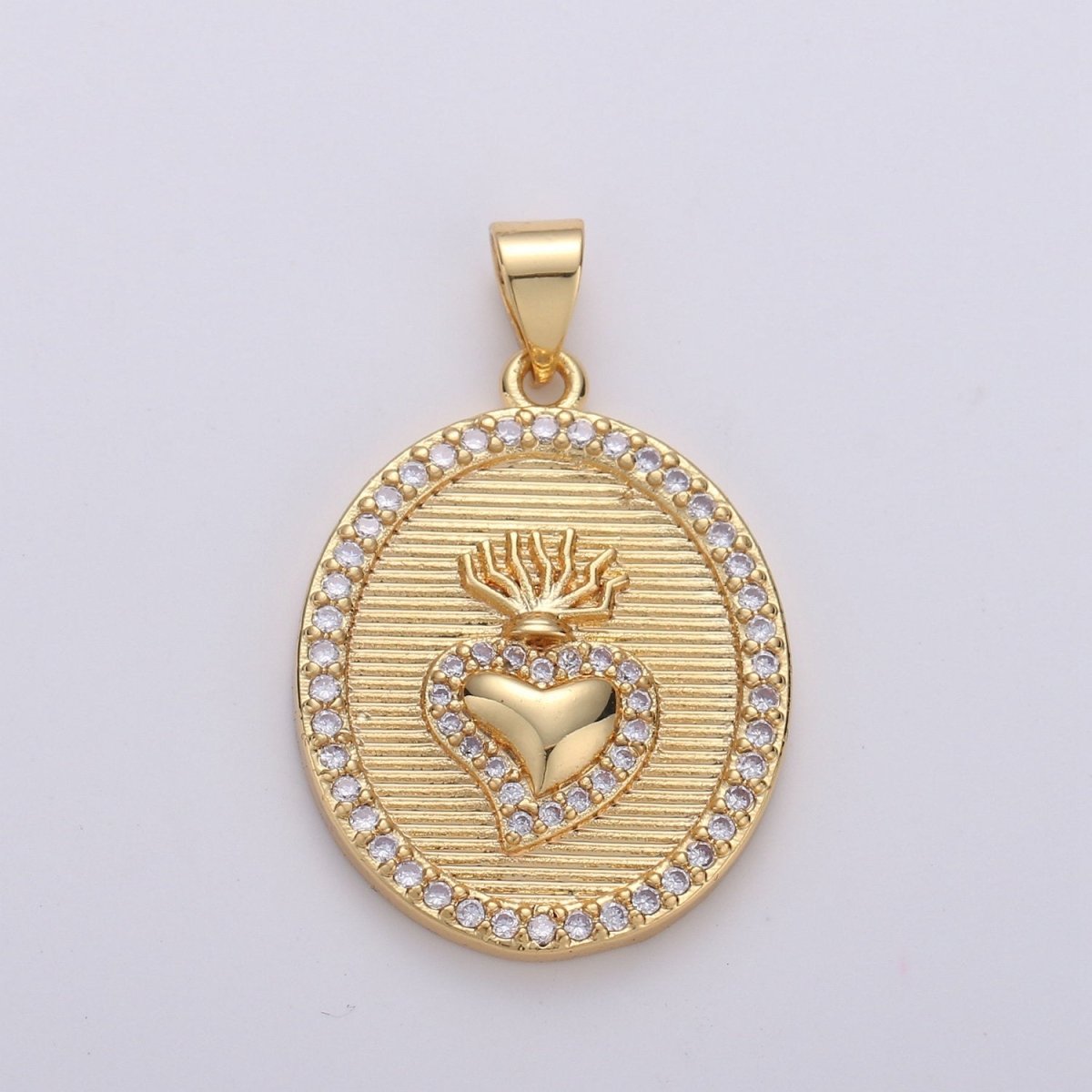 30x20mm 24k Gold Fill Milagro Heart charm, micro pave heart, Medallion heart charms pendant, Sacred Heart Charm bracelet necklace component I-624 - DLUXCA