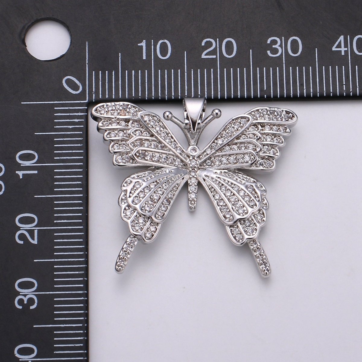32x27mm Wholesale Gold-Filled Gold or Silver Butterfly Pendant Charm with Rhinestones, Pendant for Necklace Bracelet Anklet Making, Butterfly Zirconia Pendant J-148, J-149 - DLUXCA