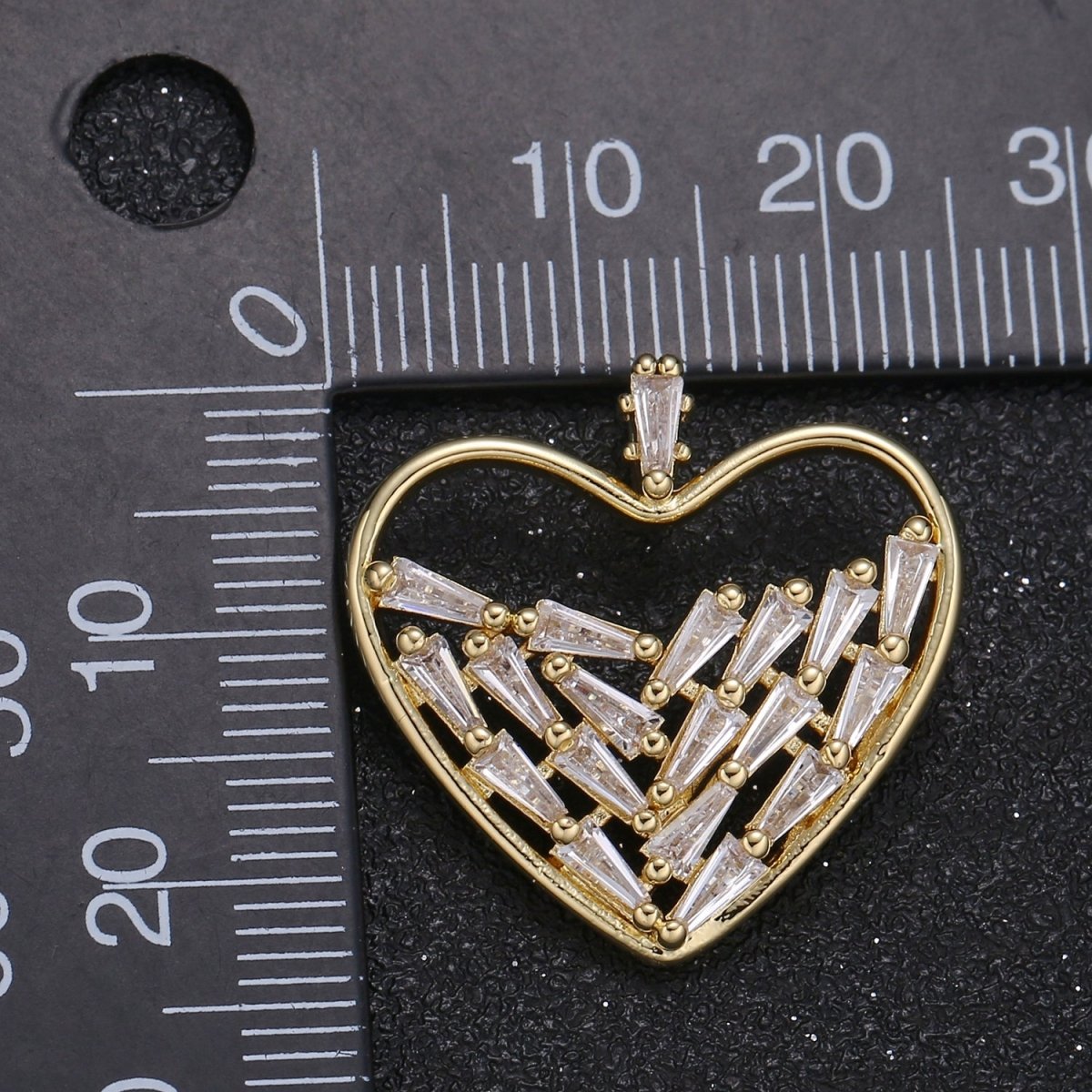 3/4 Crystal Filled Golden Heart CHarm CZ Plain Gold Heart Frame Charm Pendant GP-061 - DLUXCA