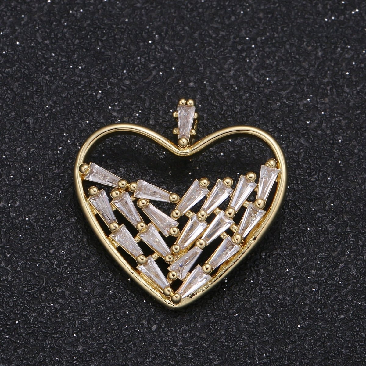 3/4 Crystal Filled Golden Heart CHarm CZ Plain Gold Heart Frame Charm Pendant GP-061 - DLUXCA