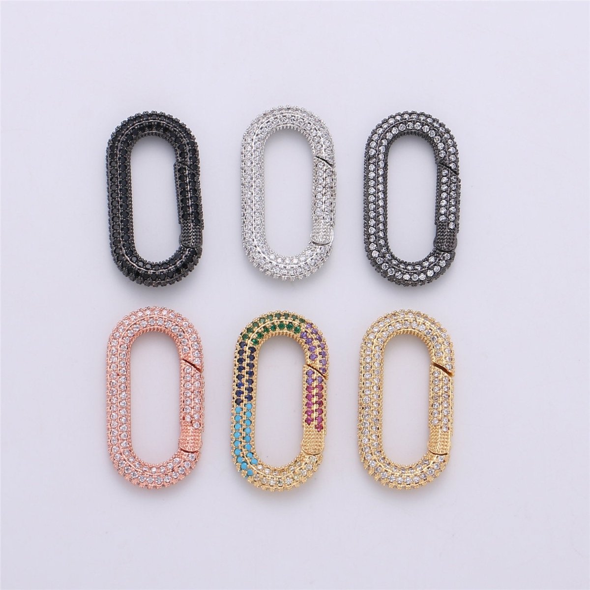 34x12mm Micro Pave Diamond Oval Clasp, Colorful Gold Silver Black Rose Gold Carabiner Snap Lock Supply for heavier chain connector Charm K-379 K-381 - DLUXCA