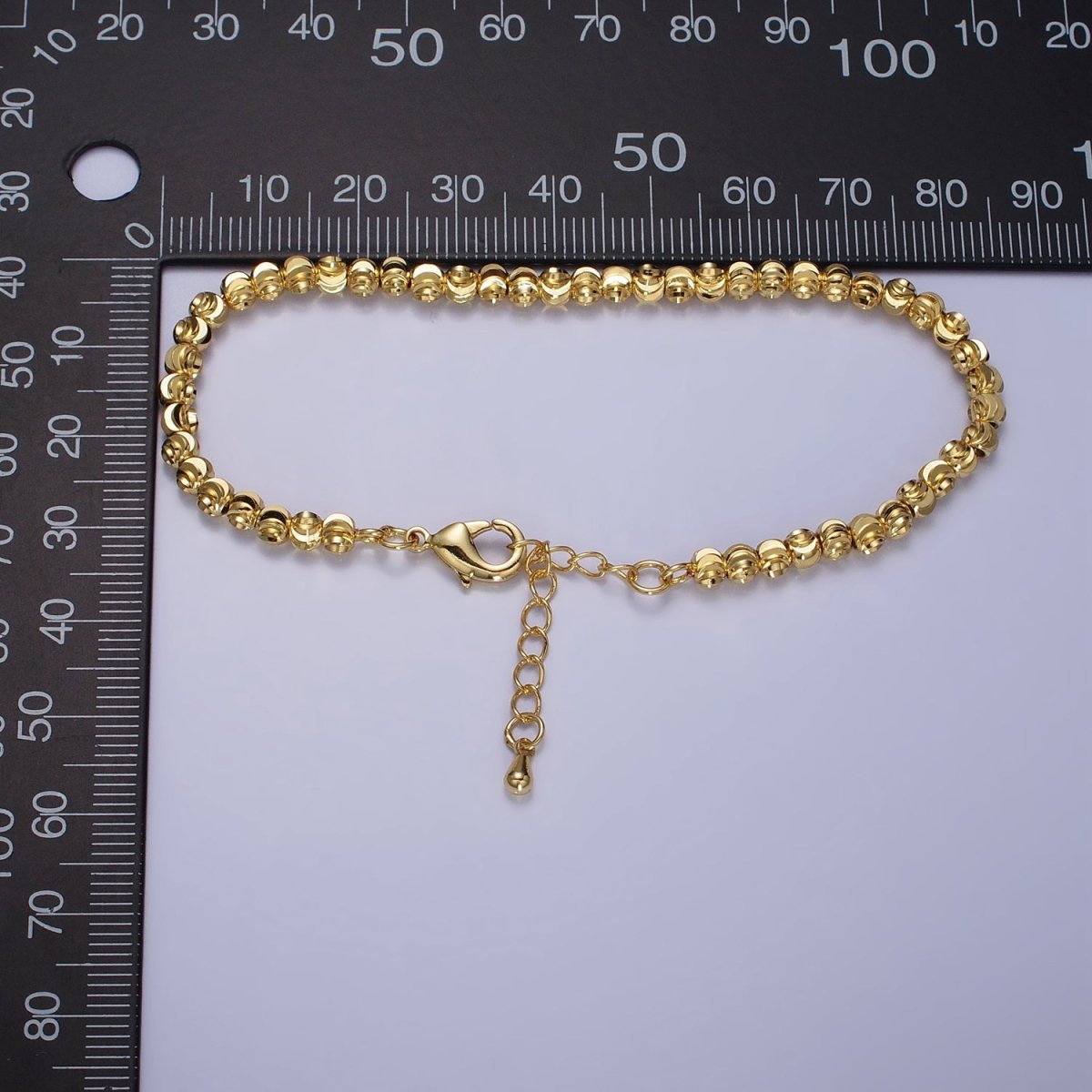 3.5mm, 2.5mm Sparkling Moon Cut Ball Beaded Ball Bracelet 7 Inch Chain Bracelet in Gold & Silver | WA-1576 - WA-1579 Clearance Pricing - DLUXCA