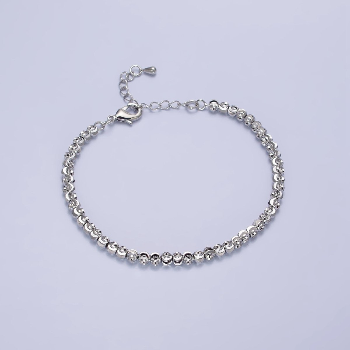 3.5mm, 2.5mm Sparkling Moon Cut Ball Beaded Ball Bracelet 7 Inch Chain Bracelet in Gold & Silver | WA-1576 - WA-1579 Clearance Pricing - DLUXCA