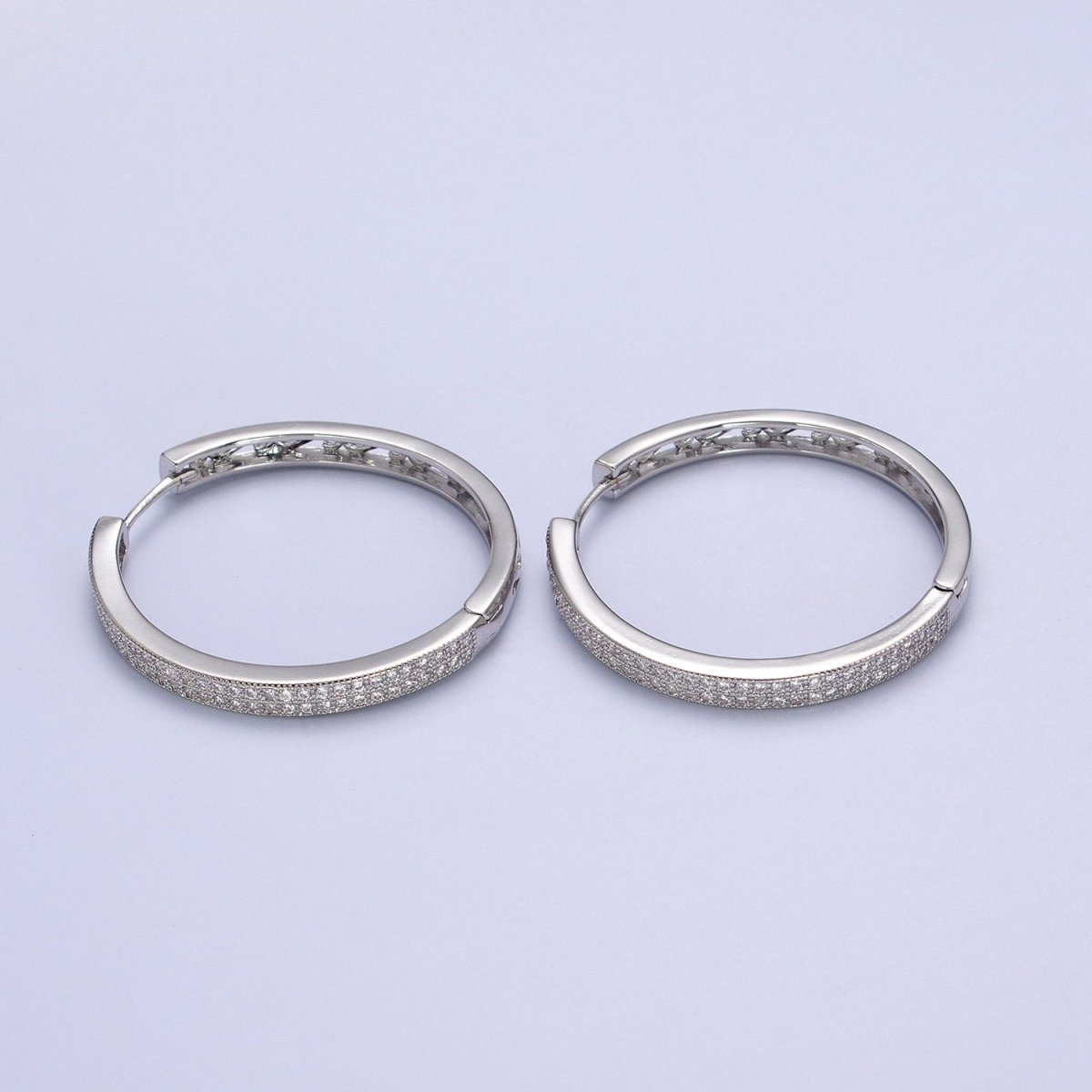 35mm Clear Micro Paved CZ Endless Hoop Minimalist Earrings | AB069 AB070 - DLUXCA