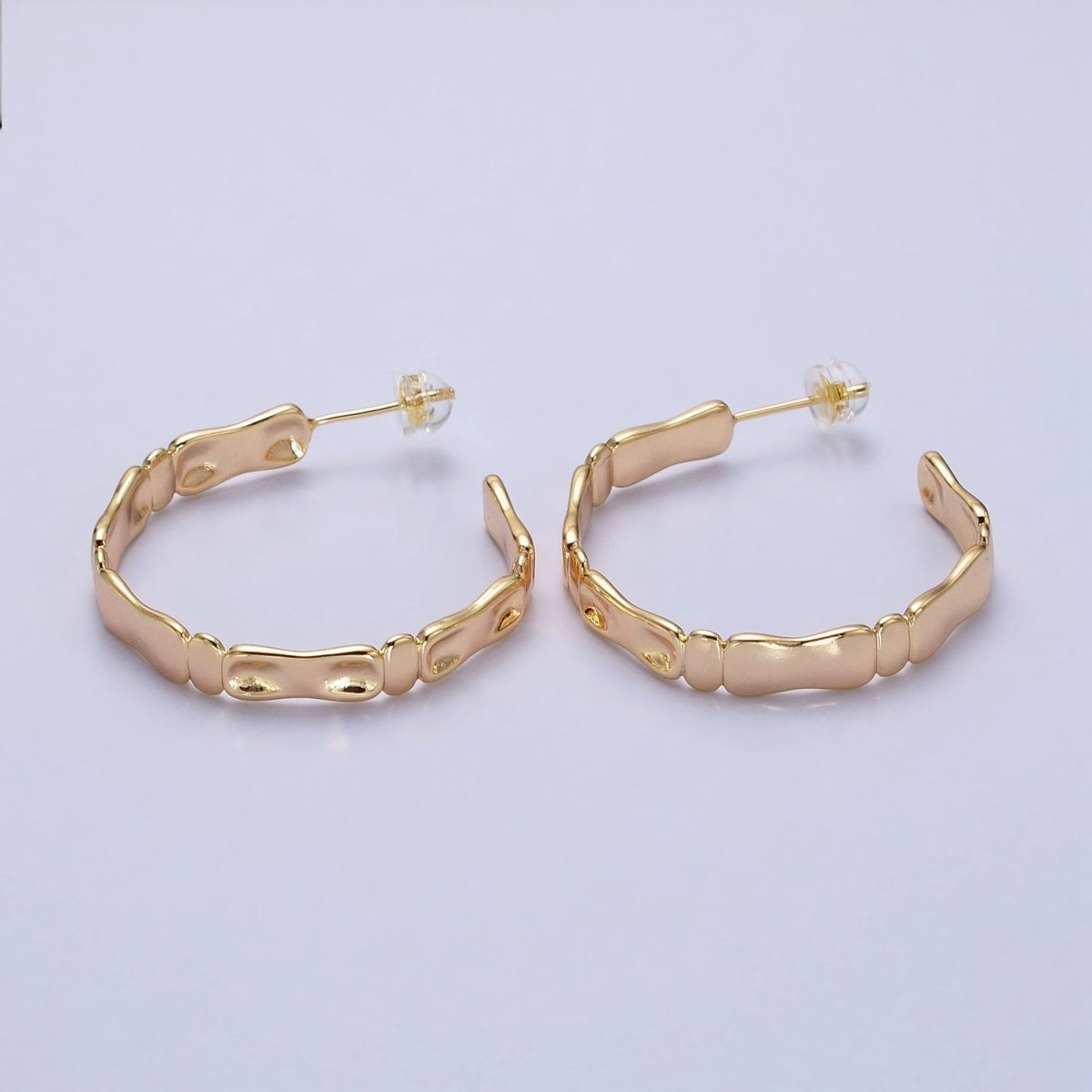 35mm Hammered Geometric C-Shaped Hoop Earrings in Gold & Silver | AB354 AB355 - DLUXCA