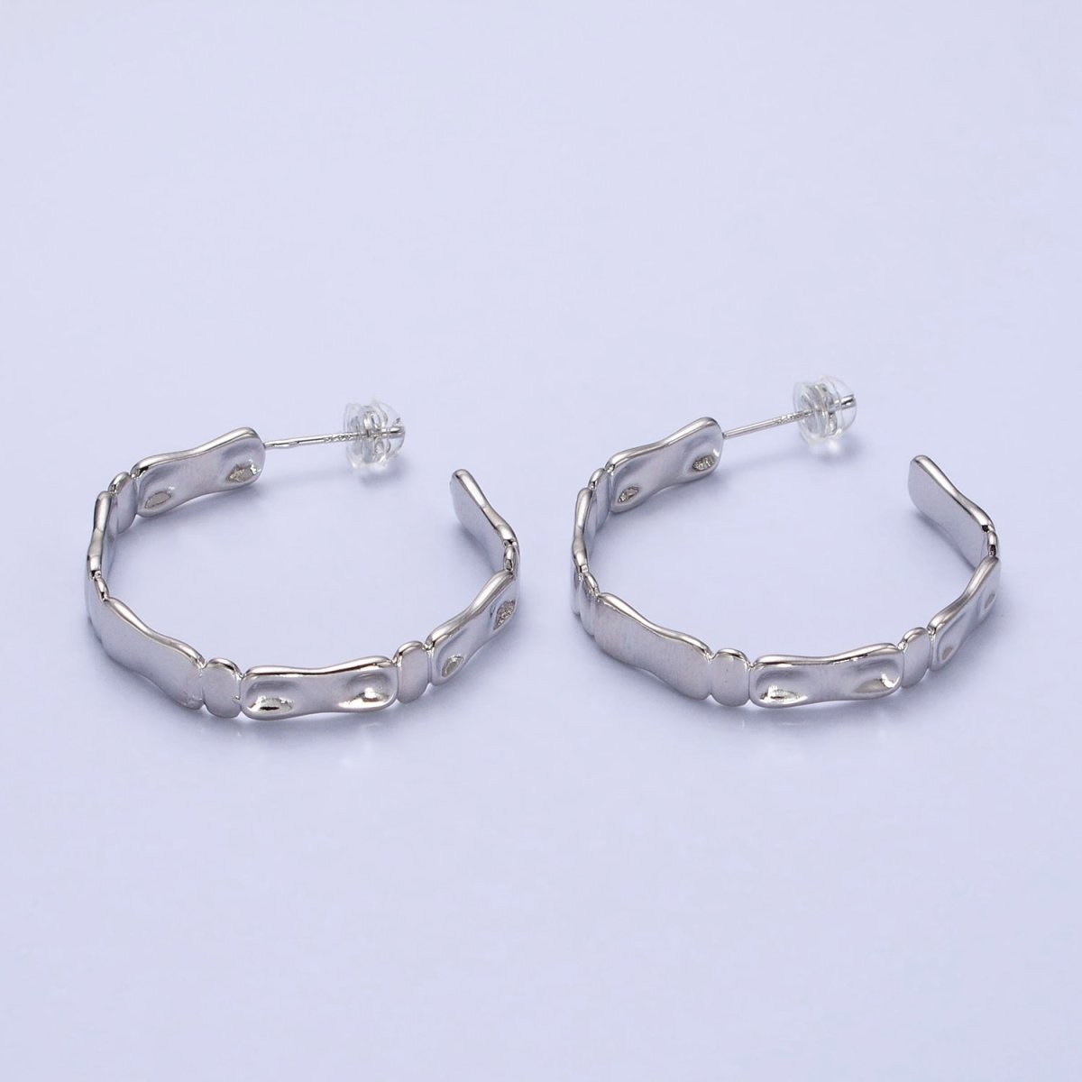 35mm Hammered Geometric C-Shaped Hoop Earrings in Gold & Silver | AB354 AB355 - DLUXCA