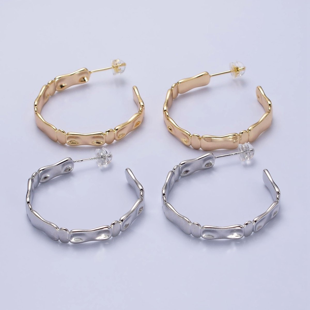 35mm Hammered Geometric C-Shaped Hoop Earrings in Gold & Silver | AB354 AB355 - DLUXCA