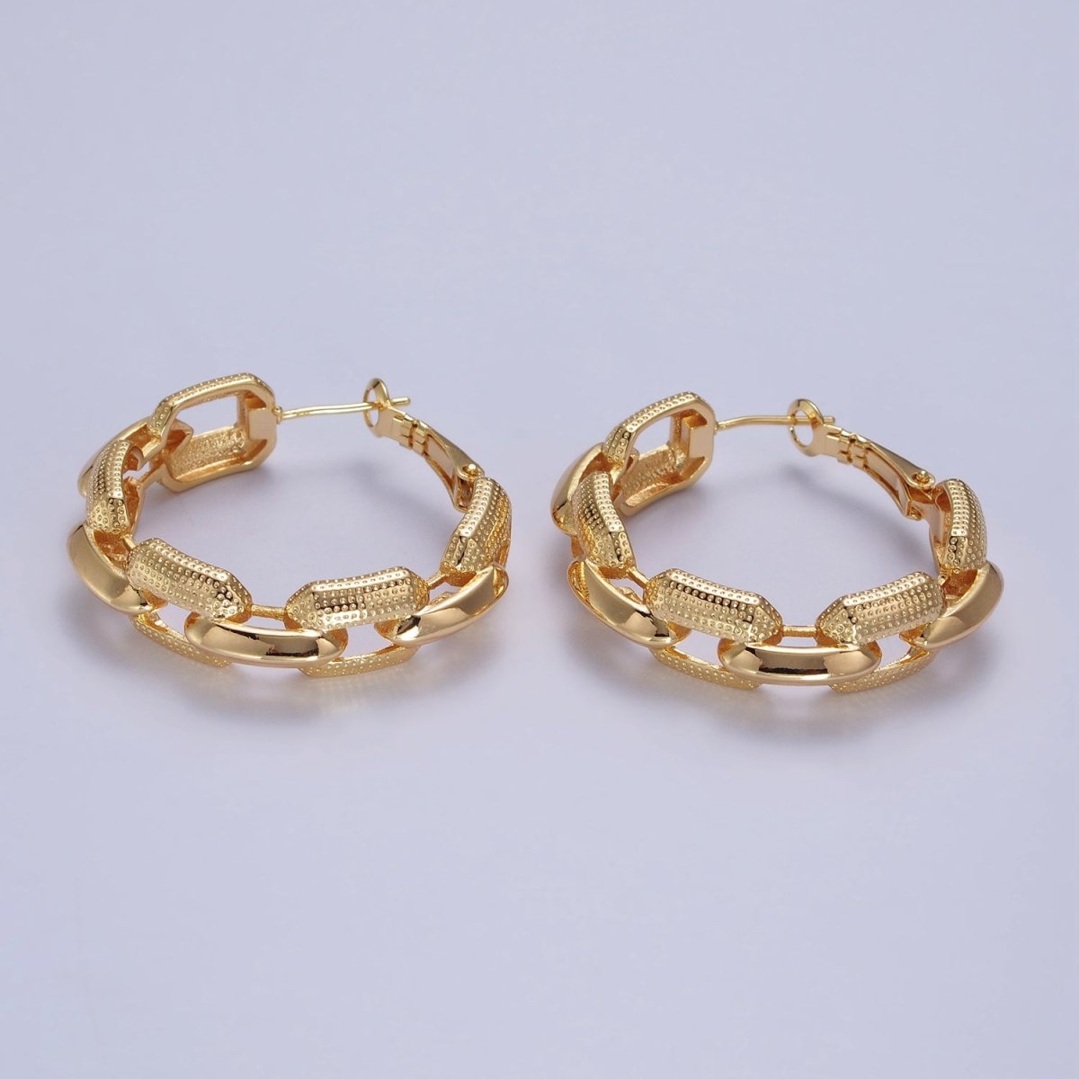37mm Dotted Cable Link Chain Hoop Earrings in Gold & Silver | AB166 AB167 - DLUXCA