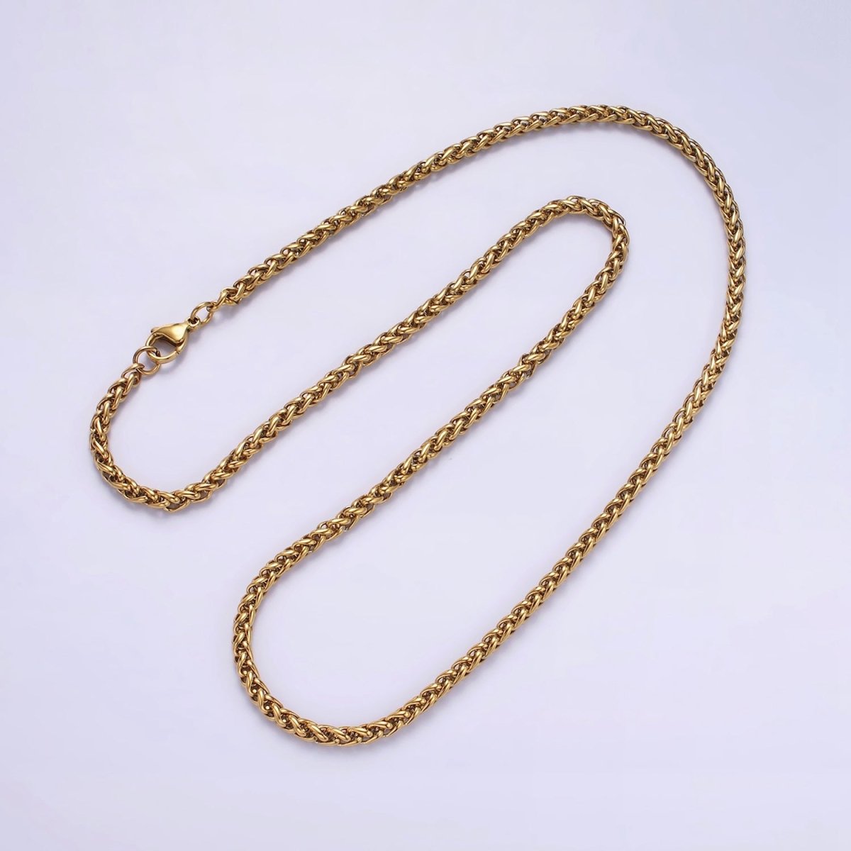 3.7mm Espiga Wheat Chain Necklaces , 21.6" or 23.6 " Chain , Lobster Clasp in Silver , Gold, Black - Wholesale Stainless Steel Chains | WA2090 to WA2092 WA2136 to WA2138 Clearance Pricing - DLUXCA