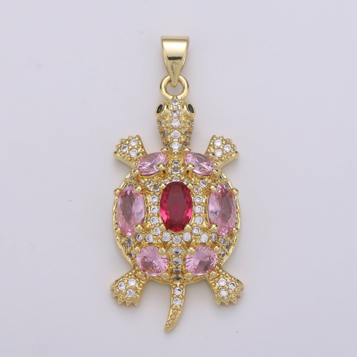 37x16mm Wholesale 24K Gold Plated Turtle Pendant with Pink and Red Rhinestone Crystals, Pendant for Necklace Bracelet Anklet Making J-221 - DLUXCA