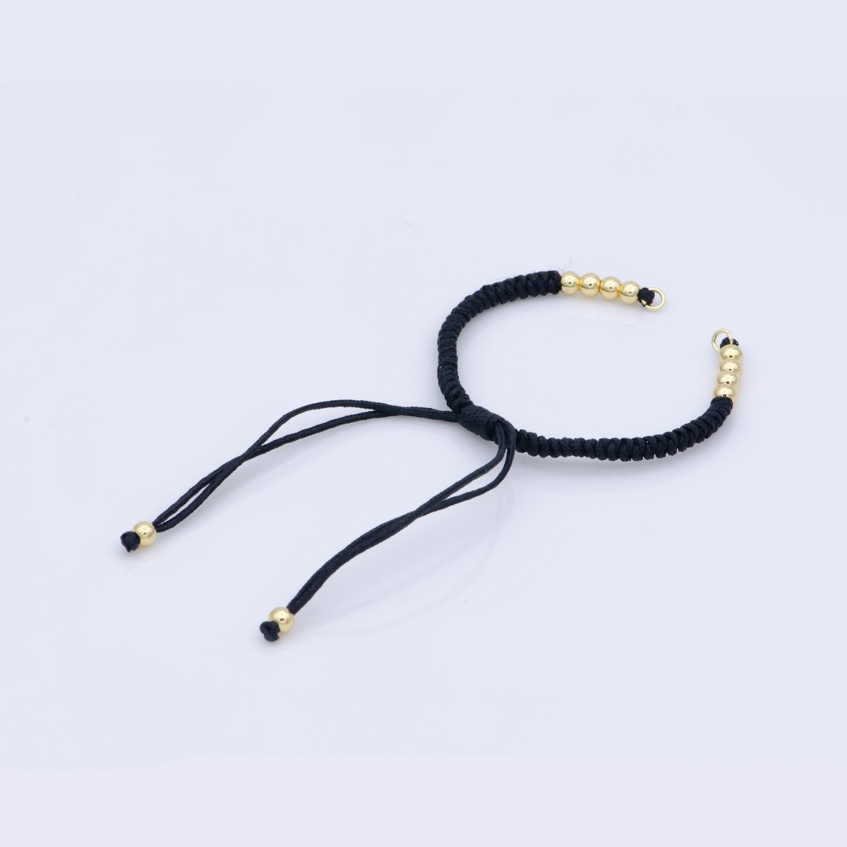 3.8mm Beaded Semi-Finished Black Cotton Fabric Adjustable Bracelet Jewelry Making Supply L-469 - DLUXCA