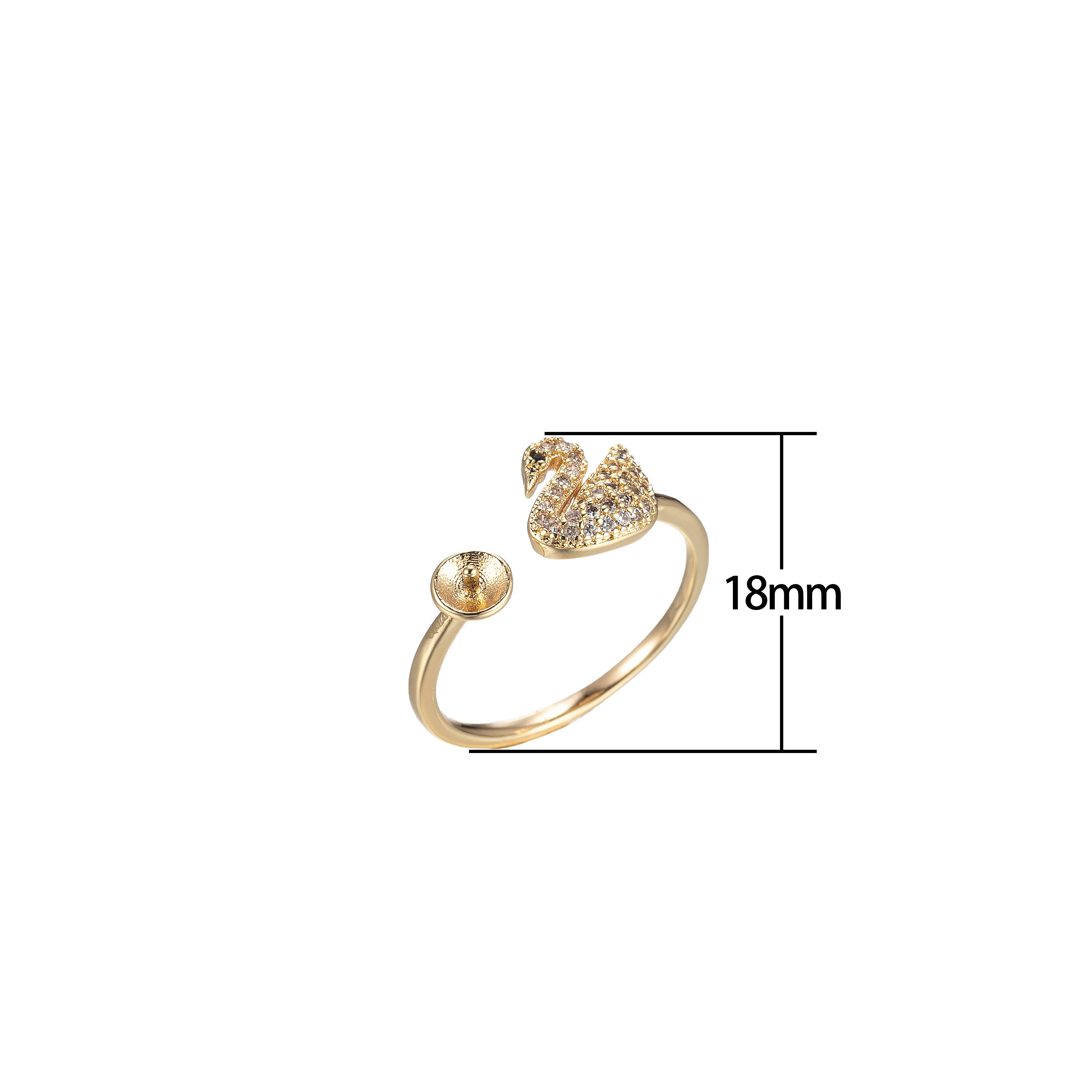 Dainty Swan Ring Open Adjustable Animal Ring Micro Pave Cz Stackable - DLUXCA