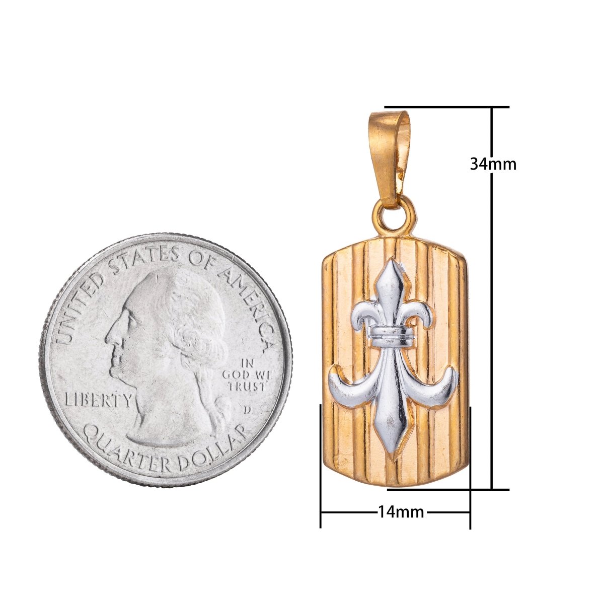 3D 18K Gold Petite Fleur de Lis Charm New Orleans Saints Logo Pendant Lousiana For Layering Necklace Gift Making Military Tag Pendant H-857 - DLUXCA