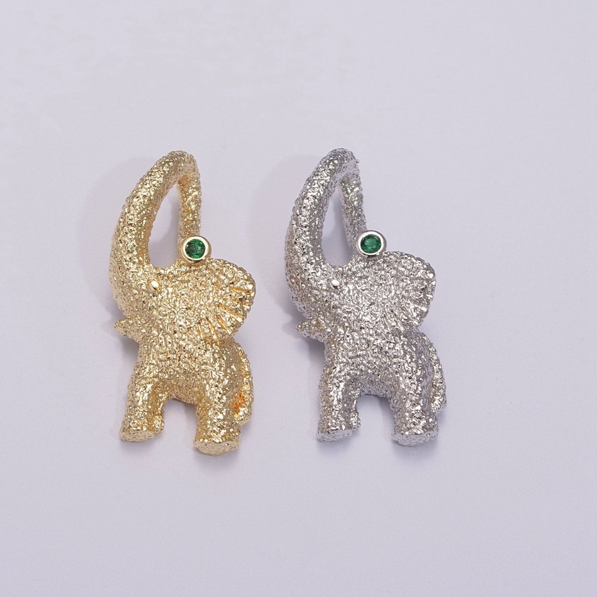 3D Elephant Charm Textured Gold / Silver Animal Jewelry Craft Supply Gold Plated over Brass E-609 E-610 - DLUXCA