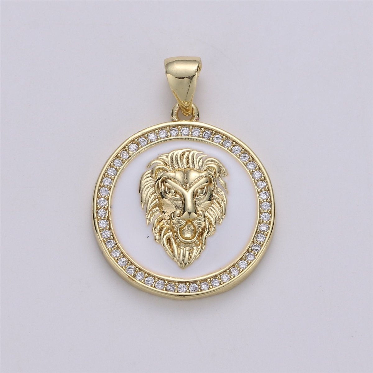 3D Micro Pave Charm Gold Filled Medallion, Lion Medallion, Lion Pendant, Lion Jewelry, Lion Necklace Charm for Statement Necklace Component I-583 - DLUXCA