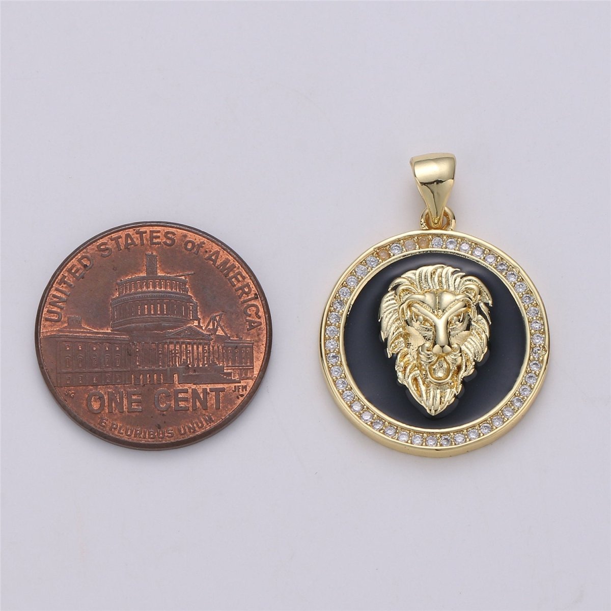 3D Micro Pave Charm Gold Filled Medallion, Lion Medallion, Lion Pendant, Lion Jewelry, Lion Necklace Charm for Statement Necklace Component I-583 - DLUXCA