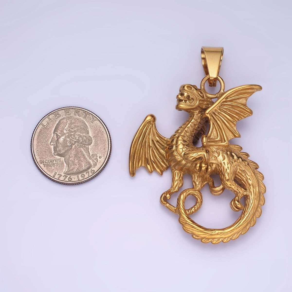 3D Stainless Steel Dragon Necklace Charm Gold Mythical Animal Pendant Jewelry for Men Statement Jewelry P-1211 - DLUXCA