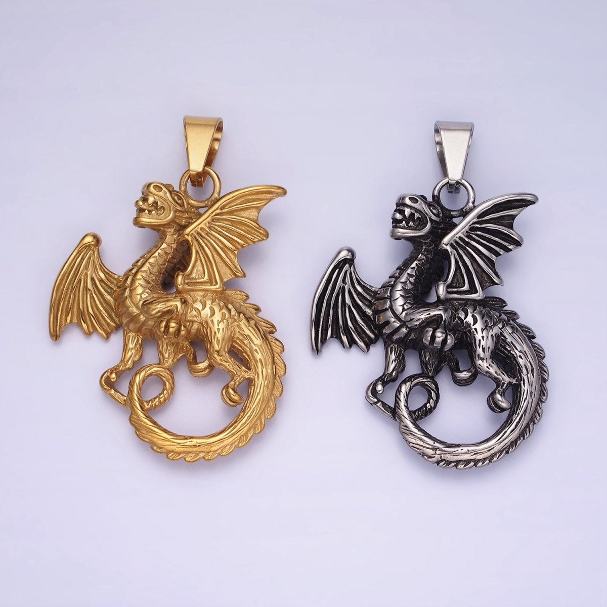 3D Stainless Steel Dragon Necklace Charm Gold Mythical Animal Pendant Jewelry for Men Statement Jewelry P-1211 - DLUXCA