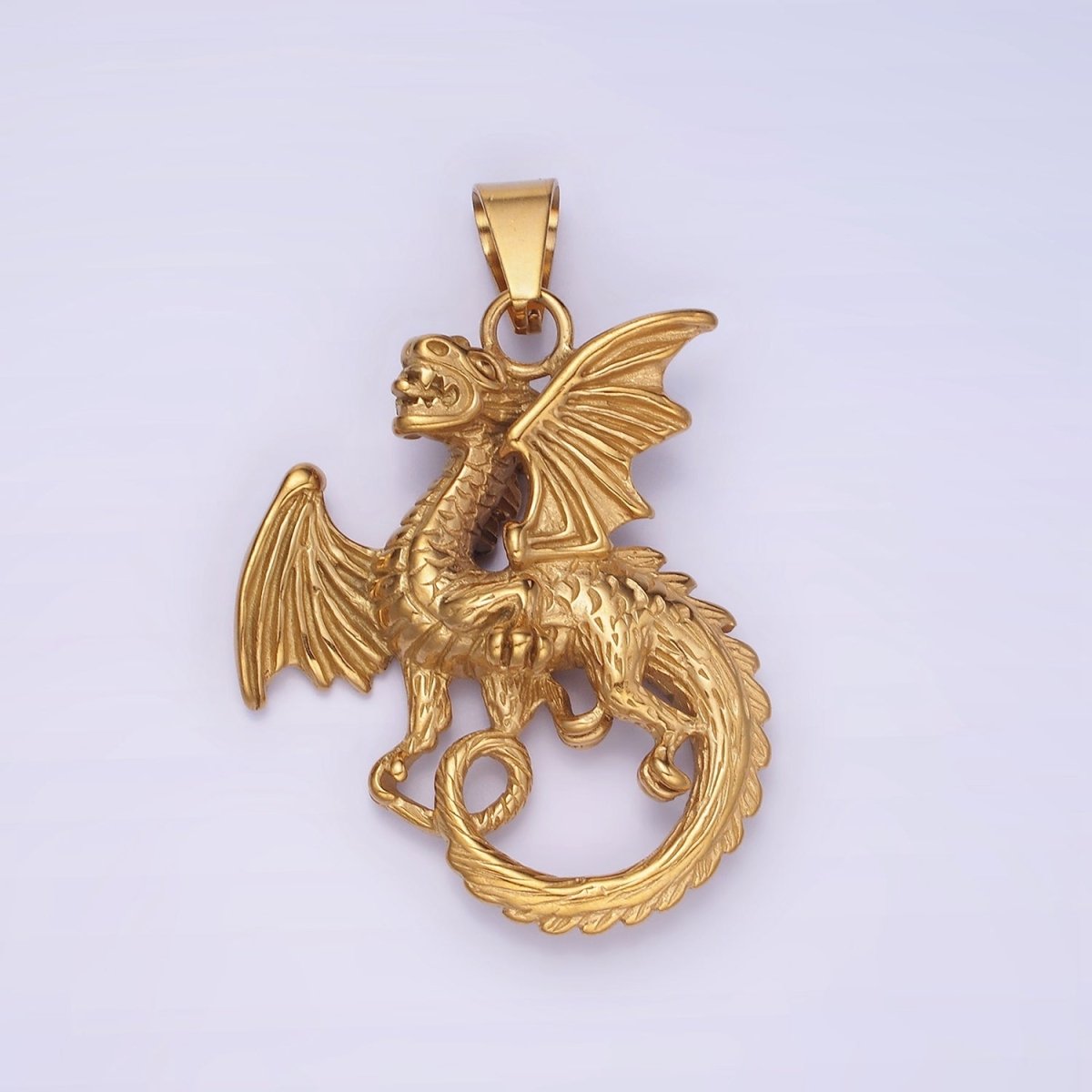 3D Stainless Steel Dragon Necklace Charm Gold Mythical Animal Pendant Jewelry for Men Statement Jewelry P-1211 - DLUXCA