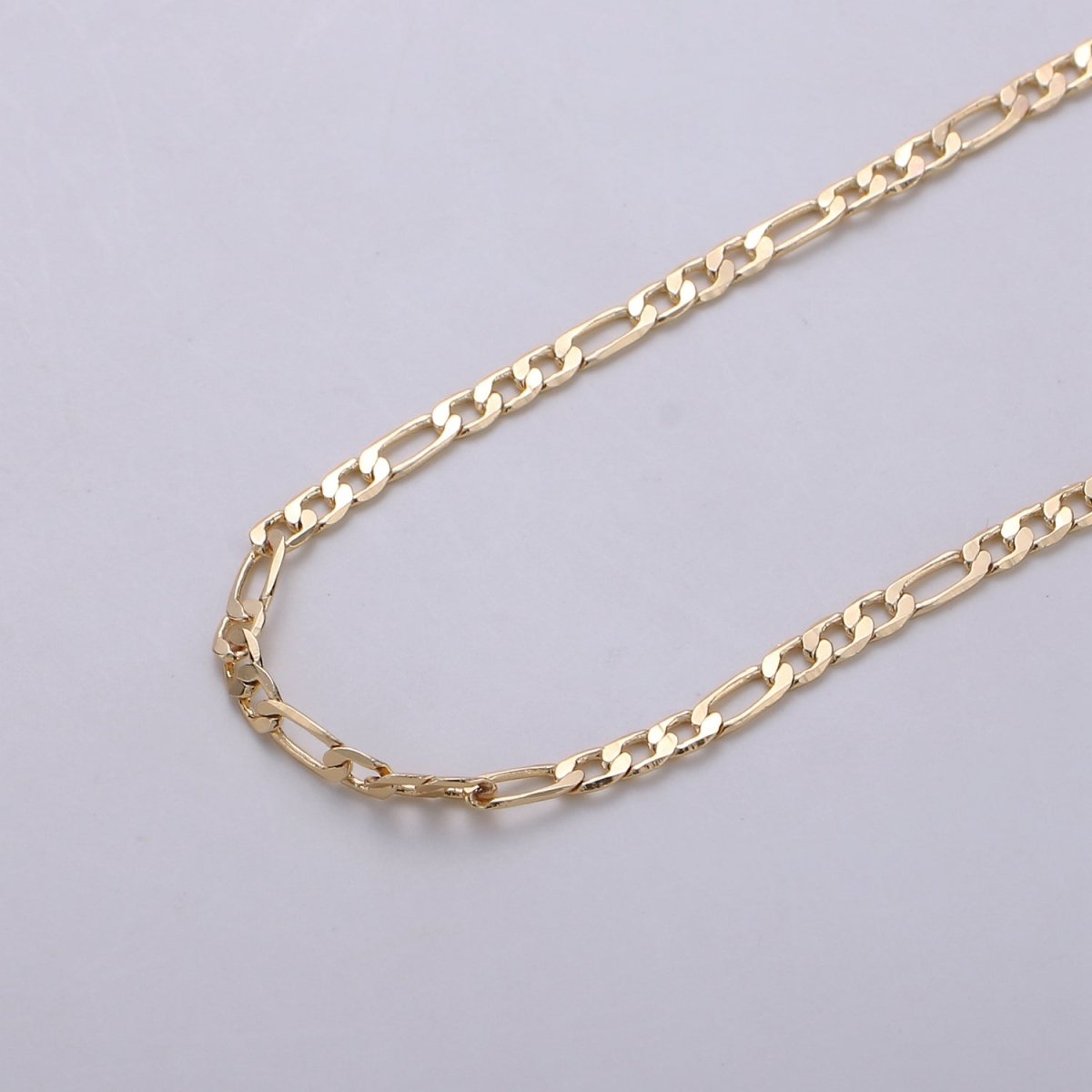 3mm 16K Gold Filled Figaro Chain, Flat Curb Chain Jewelry Sold By The Yard For Necklace Bracelet Anklet Supply | ROLL-274 Clearance Pricing - DLUXCA