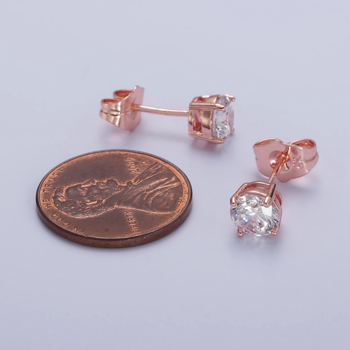 3mm, 4mm, 5mm, 6mm, 7mm, 8mm Clear Round CZ Rose Gold Stud Earrings | AB097 - AB102 - DLUXCA