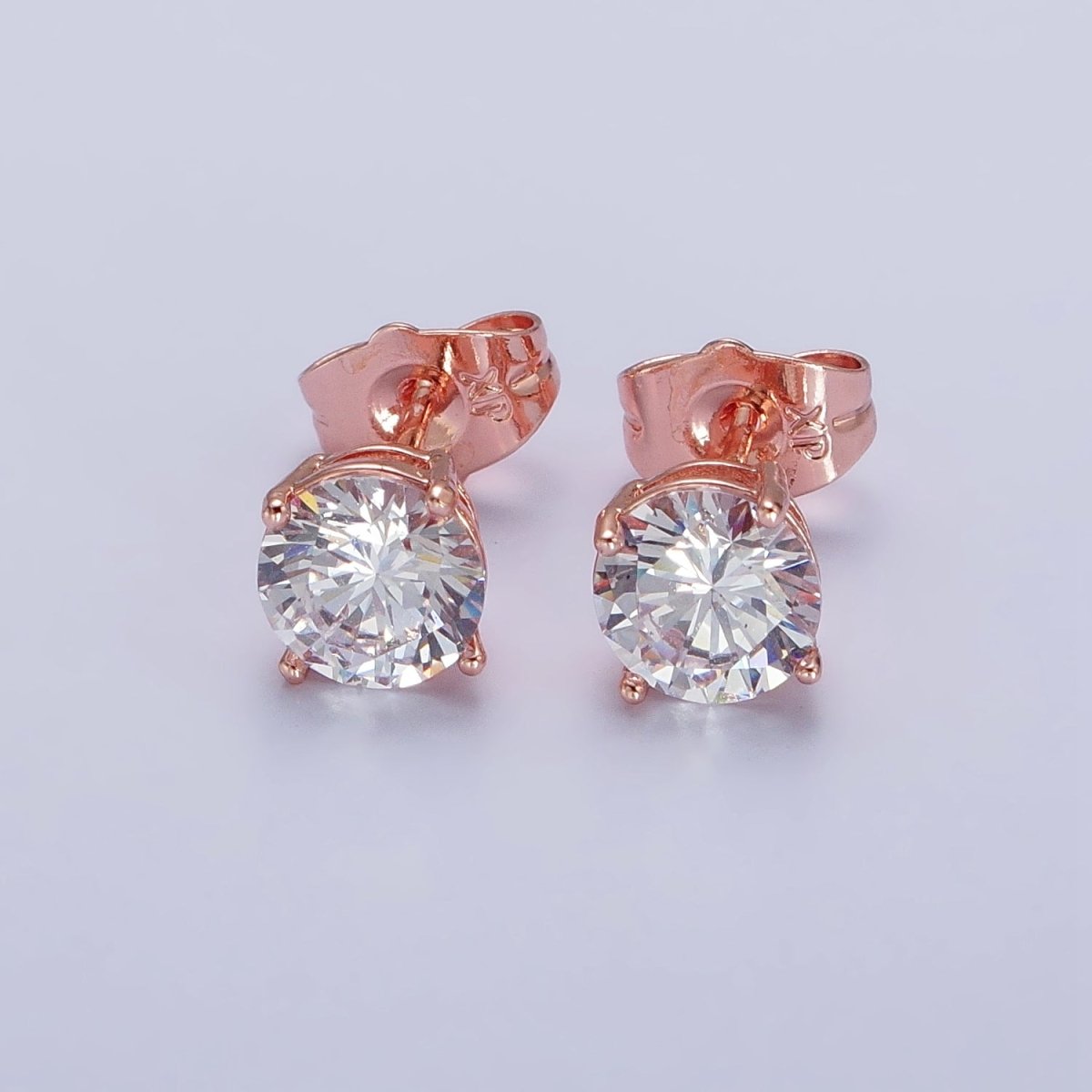 3mm, 4mm, 5mm, 6mm, 7mm, 8mm Clear Round CZ Rose Gold Stud Earrings | AB097 - AB102 - DLUXCA