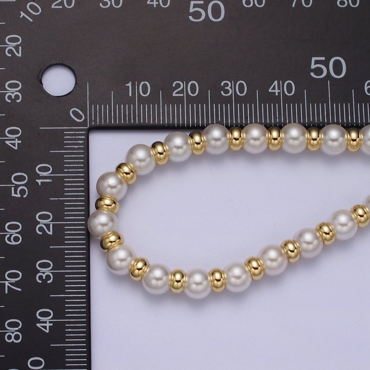 3mm, 4mm, 5mm, 6mm Round White Shell Pearl Beaded Spacer 16 Inch Gold Filled Choker Necklace | WA-1277 - WA-1280 Clearance Pricing - DLUXCA