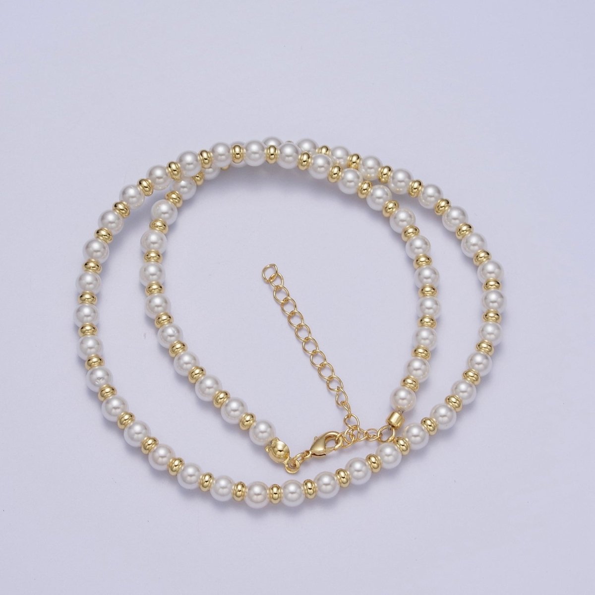 3mm, 4mm, 5mm, 6mm Round White Shell Pearl Beaded Spacer 16 Inch Gold Filled Choker Necklace | WA-1277 - WA-1280 Clearance Pricing - DLUXCA