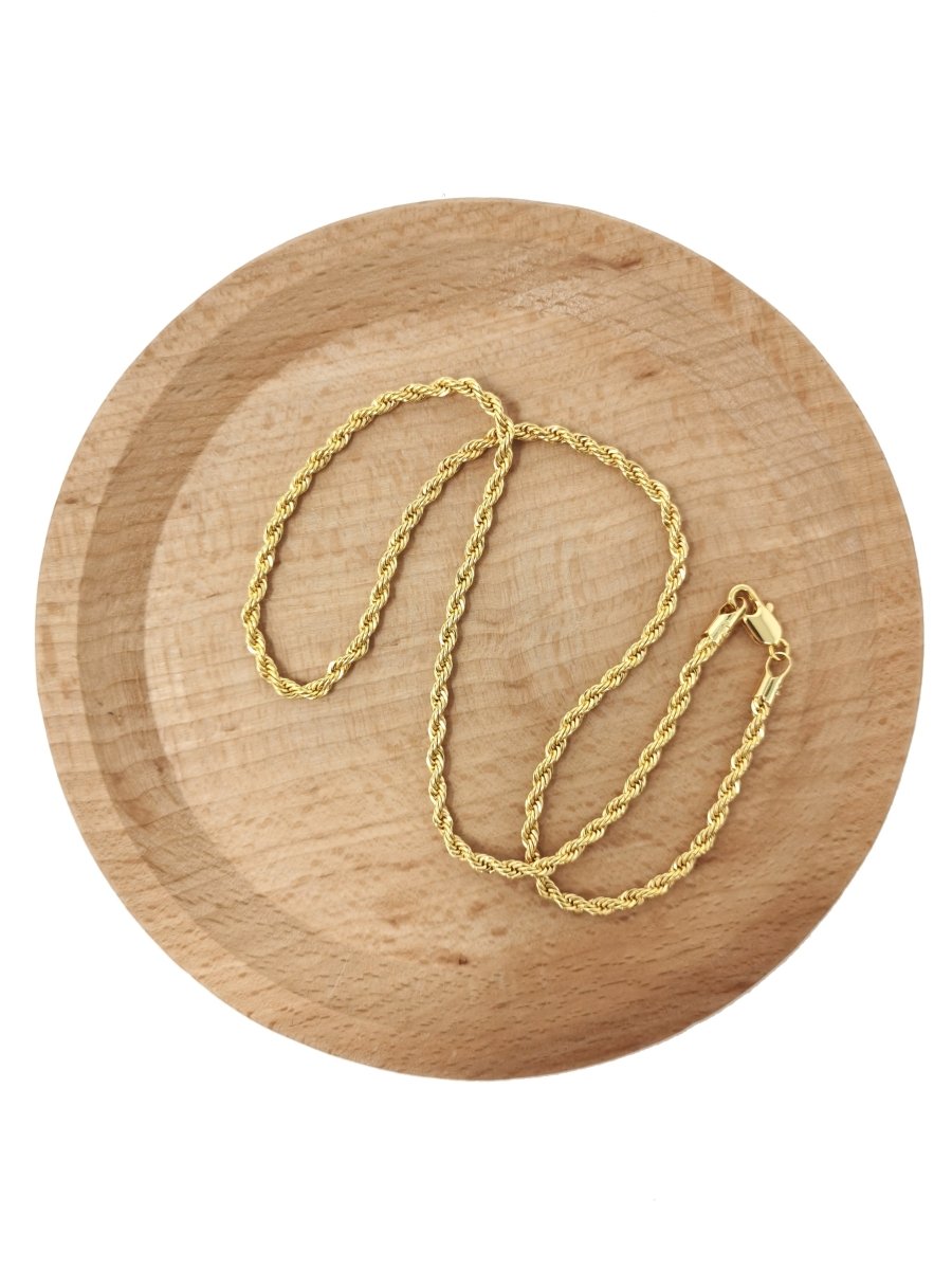 3mm Gold Twisted Rope 20 Inch Layering Chain Necklace | WA-243 Clearance Pricing - DLUXCA