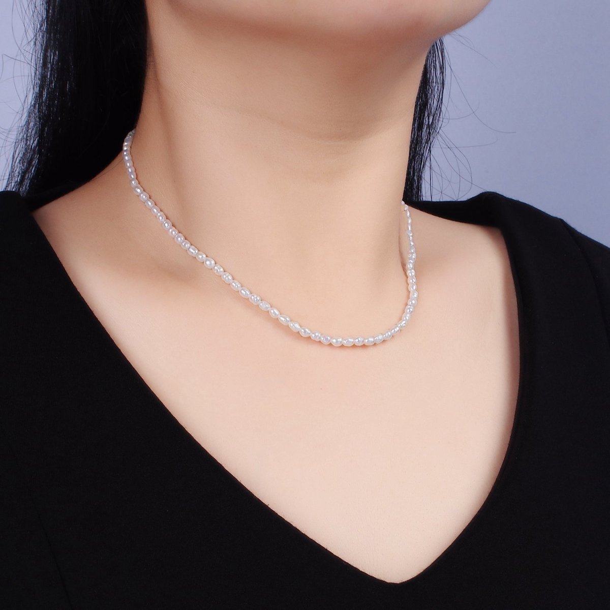 3mm Natural White Baroque Freshwater Pearl 14.5 Inch Choker Necklace | WA-1990 Clearance Pricing - DLUXCA