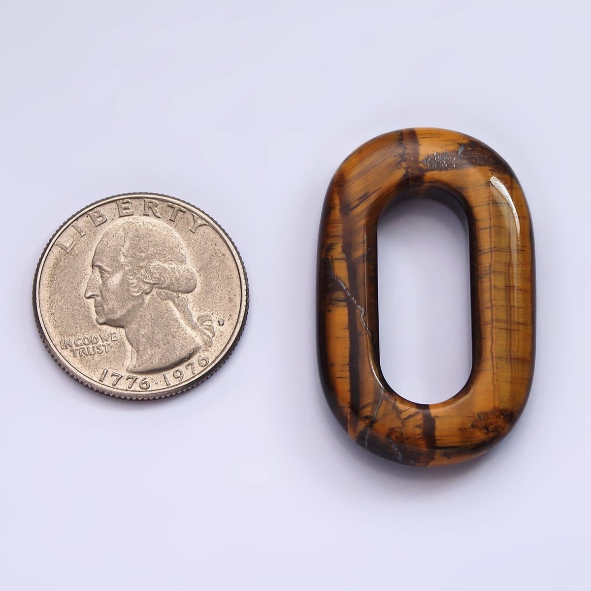 40mm Tiger Eye Natural Gemstone Open Oblong Rectangular Jewelry Findings | Z-548 - DLUXCA