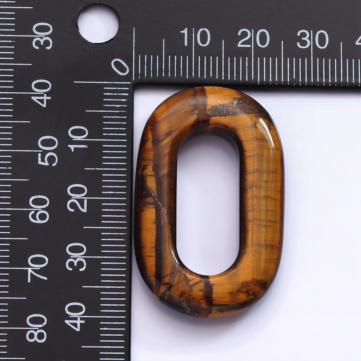 40mm Tiger Eye Natural Gemstone Open Oblong Rectangular Jewelry Findings | Z-548 - DLUXCA