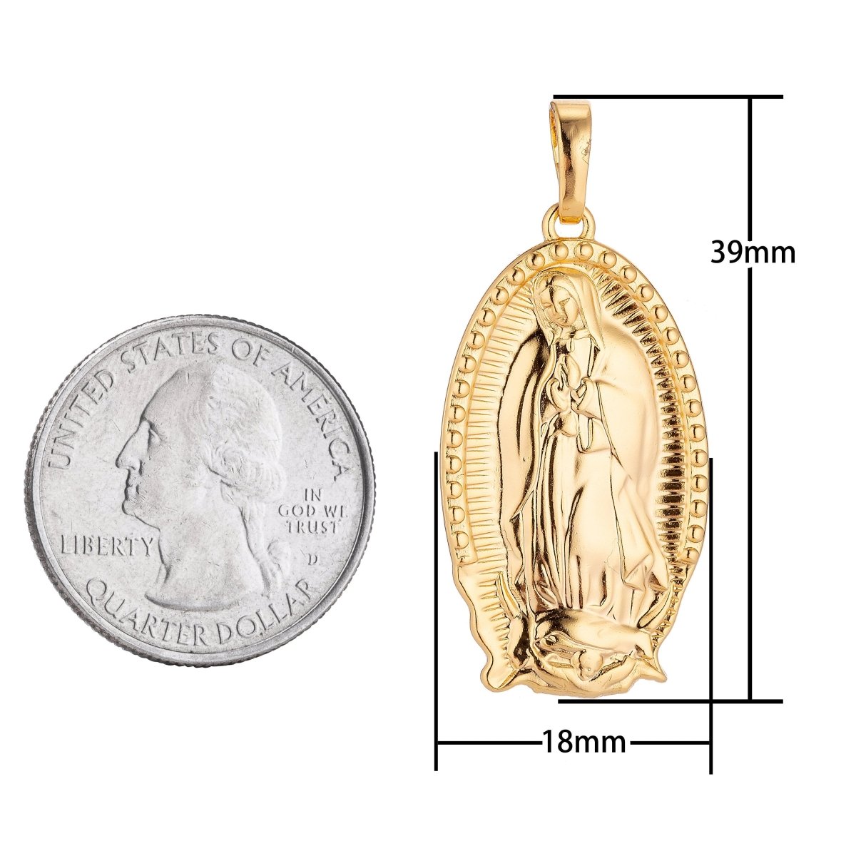 40x18mm Gold filled Virgin Mother Mary Oval Pendant Gold Religious Charm Catholic Rosary Pendants H-705 - DLUXCA