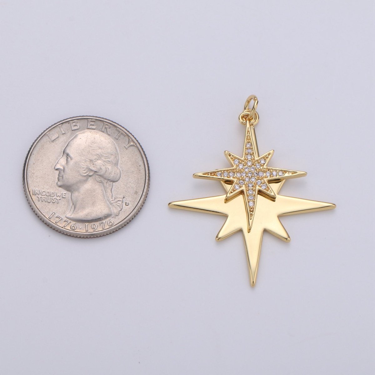 40x35m 24k Gold Filled North Star Charms, Gold Star Pendant, Celestial Jewelry Minimalist Jewelry Making supply Micro Pave Dual Star Charm D-495 - DLUXCA