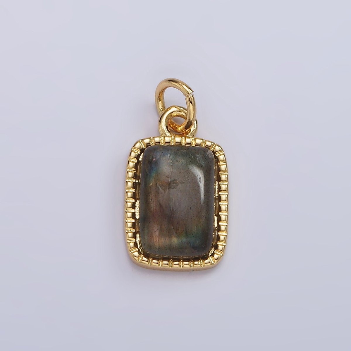 4K Gold Filled Amazonite, Moonstone, Labradorite Dotted Bezel Rectangular Charm | AG-537 - AG-539 - DLUXCA