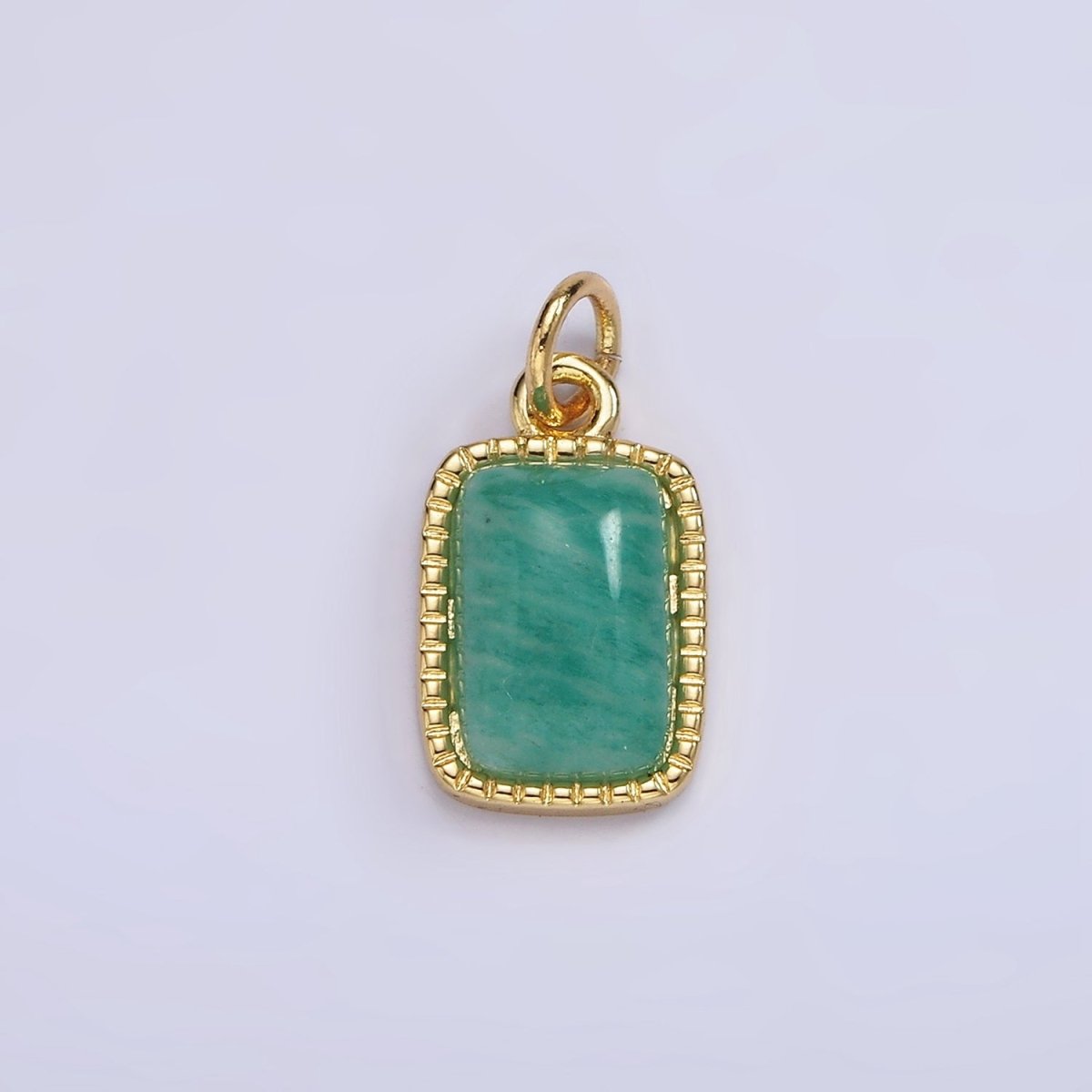 4K Gold Filled Amazonite, Moonstone, Labradorite Dotted Bezel Rectangular Charm | AG-537 - AG-539 - DLUXCA