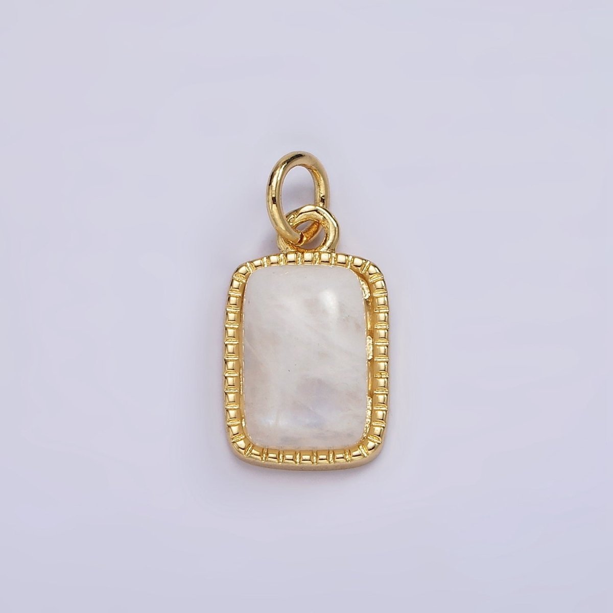 4K Gold Filled Amazonite, Moonstone, Labradorite Dotted Bezel Rectangular Charm | AG-537 - AG-539 - DLUXCA