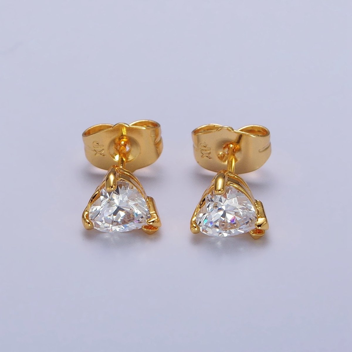 4mm, 5mm, 7mm, 8mm Clear Heart CZ Gold Stud Earrings | AB083 - AB088 - DLUXCA