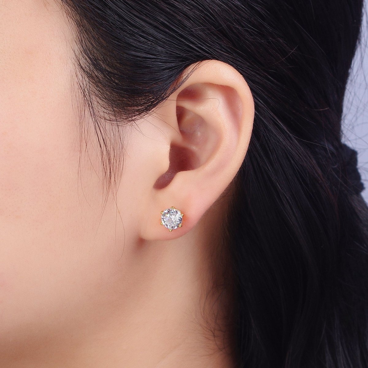 4mm, 6mm, 7mm, 8mm Clear Round CZ Gold Stud Minimalist Earrings | AB106 AB089 - AB091 - DLUXCA