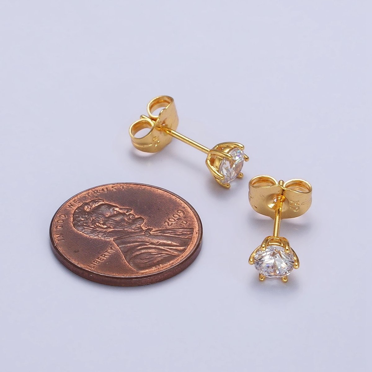 4mm, 6mm, 7mm, 8mm Clear Round CZ Gold Stud Minimalist Earrings | AB106 AB089 - AB091 - DLUXCA