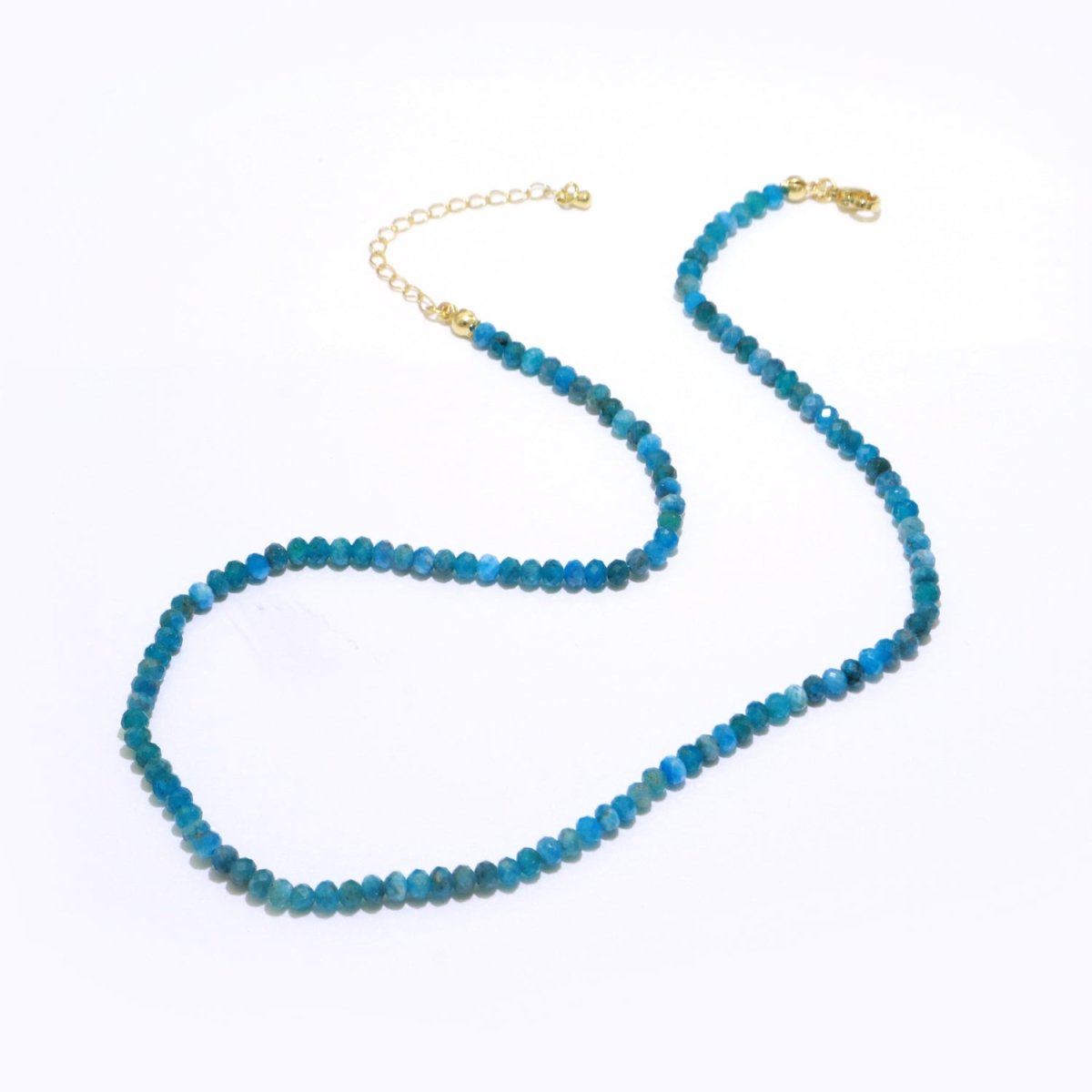 4mm Dainty Blue Apatite Natural Gemstone Bead 16.5 Inch Necklace | WA-258 Clearance Pricing - DLUXCA