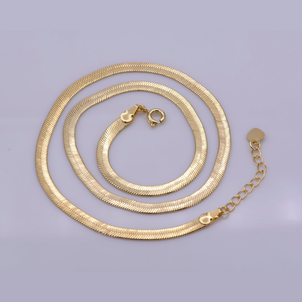 4mm Flat Snake Herringbone Minimalist 16 Inch Choker Layering Necklace | WA-364 Clearance Pricing - DLUXCA