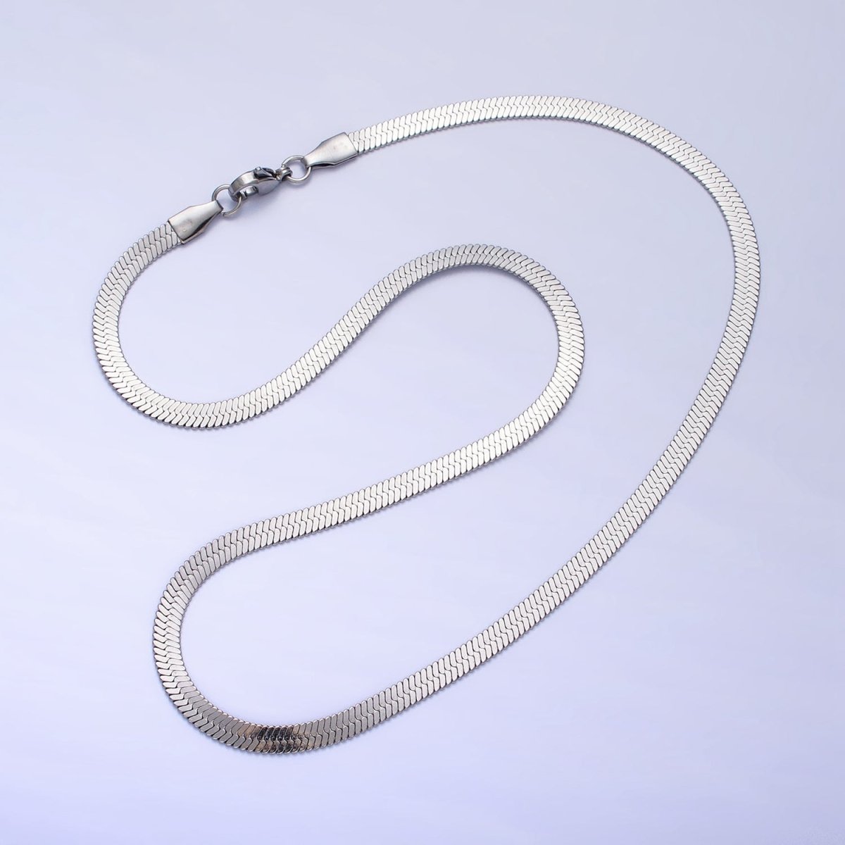4mm Gold Herringbone Chain Necklace Silver Flat Snake Chain Stainless Steel Chain 18 inch | WA-1554 WA-1555 Clearance Pricing - DLUXCA