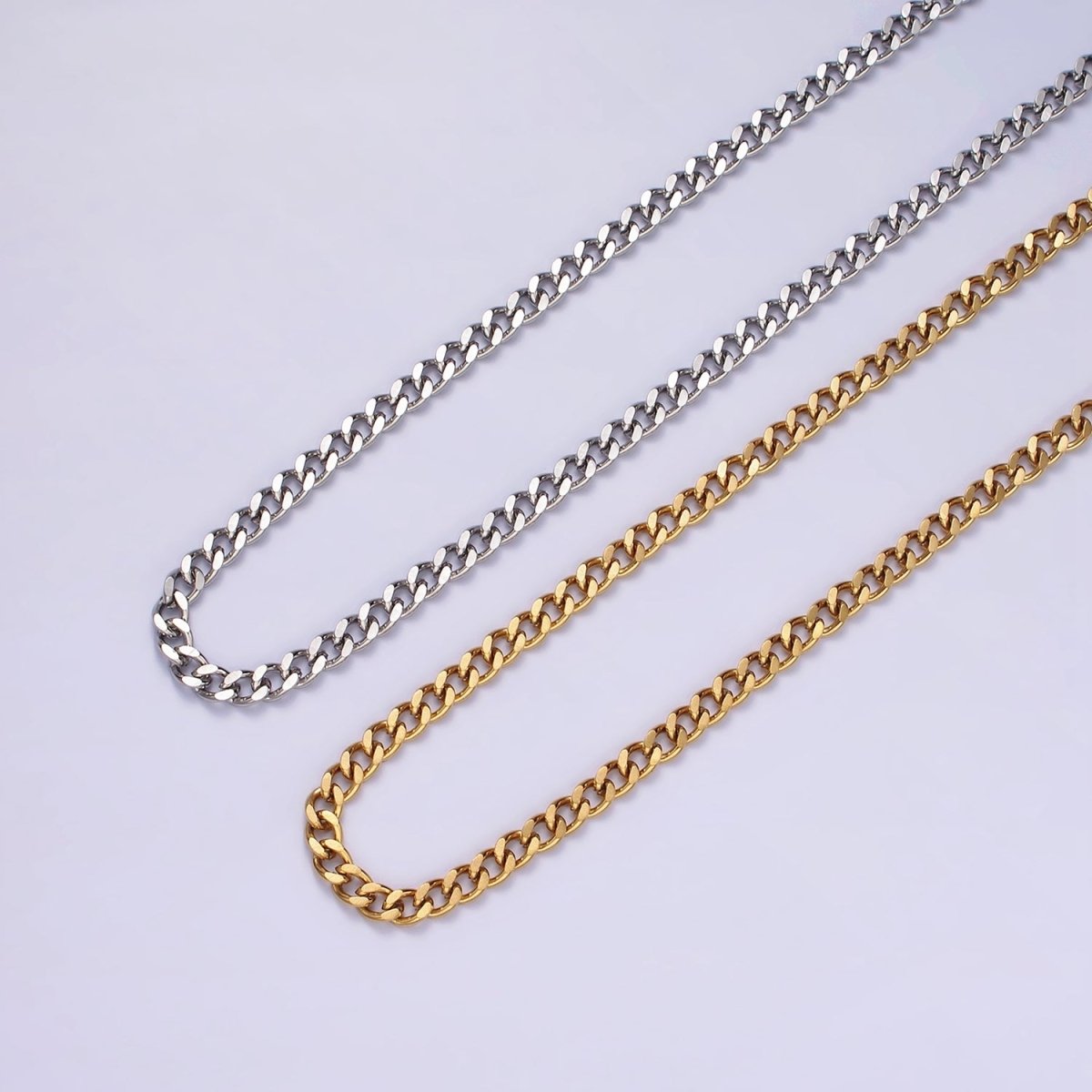 4mm Wide Stainless Steel Chain - 21.6", 23.6" Unisex Silver Cuban Link Chains Necklace | WA-2143 to WA-2146 Clearance Pricing - DLUXCA
