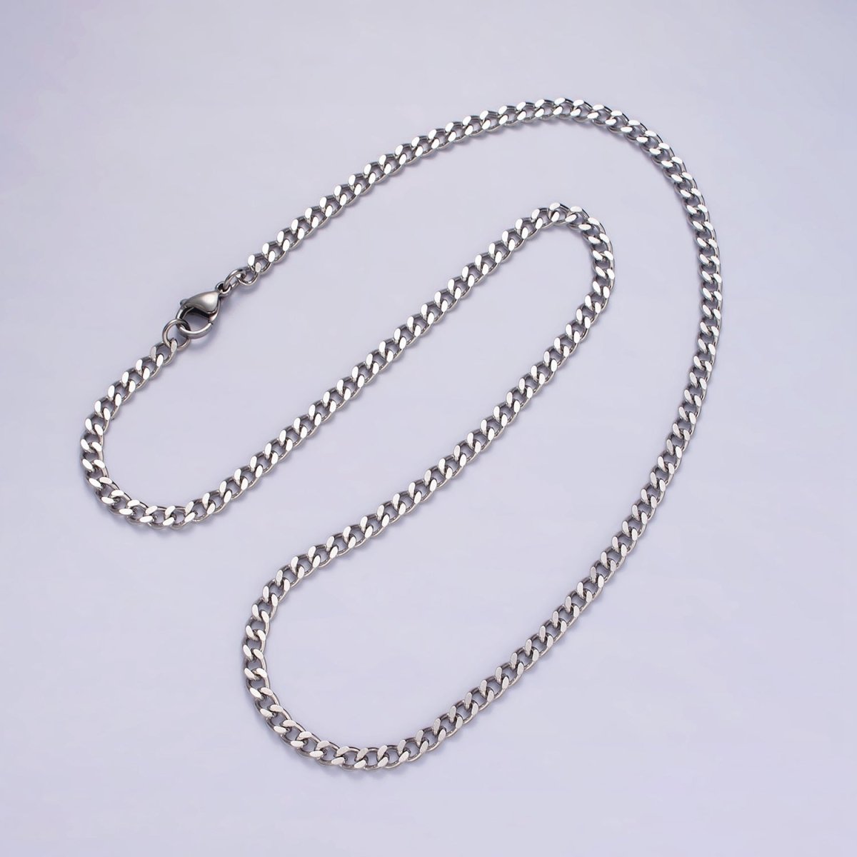 4mm Wide Stainless Steel Chain - 21.6", 23.6" Unisex Silver Cuban Link Chains Necklace | WA-2143 to WA-2146 Clearance Pricing - DLUXCA