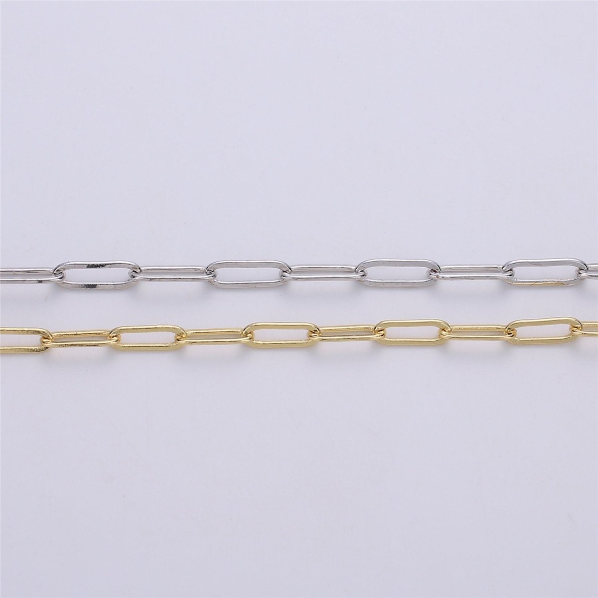 4X11mm 24K Gold Filled PAPERCLIP Elongated Chain, Flat Drawn Rectangle Cable Box Chain Sold By Yard, Bulk Unfinished Chain, White Gold Filled | ROLL-072, ROLL-077, ROLL-179, ROLL-095 Clearance Pricing - DLUXCA