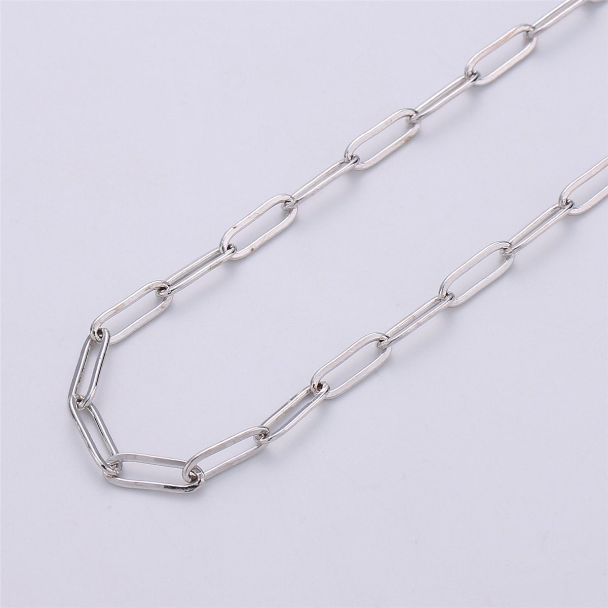 4X11mm 24K Gold Filled PAPERCLIP Elongated Chain, Flat Drawn Rectangle Cable Box Chain Sold By Yard, Bulk Unfinished Chain, White Gold Filled | ROLL-072, ROLL-077, ROLL-179, ROLL-095 Clearance Pricing - DLUXCA
