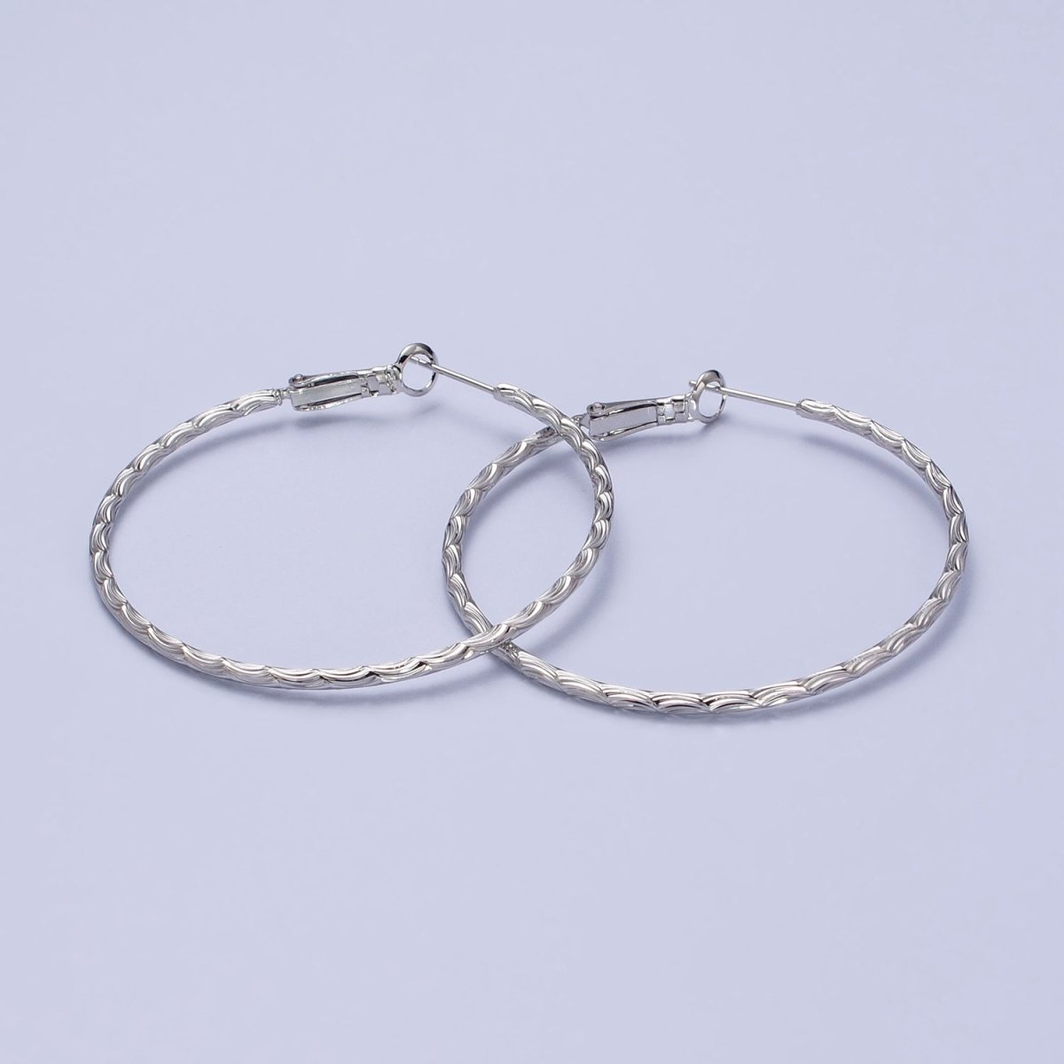 50mm, 60mm Curved Lined Textured Hinge-Hoop Earrings in Gold & Silver | AB745, AB445 - DLUXCA