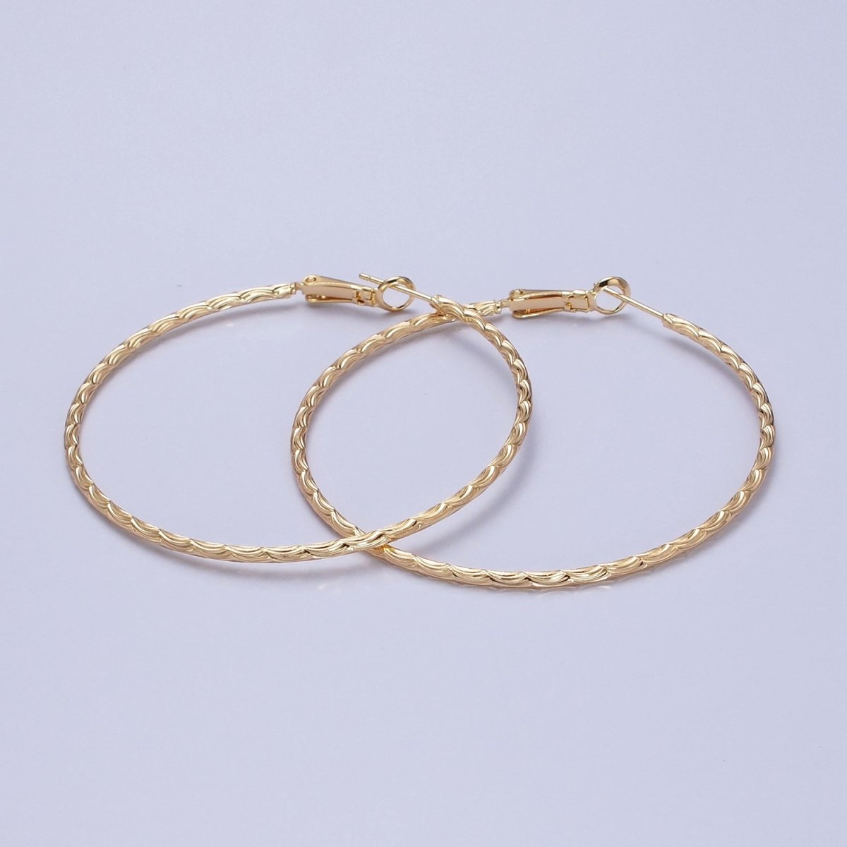 50mm, 60mm Curved Lined Textured Hinge-Hoop Earrings in Gold & Silver | AB745, AB445 - DLUXCA